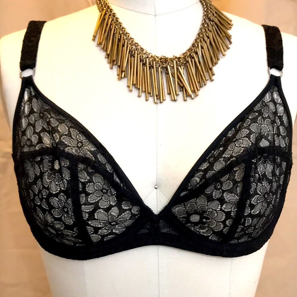 Agent Provocateur Black/Silver Micro Fishnet Soft Cup Bra; Size: USA/UK 32DD